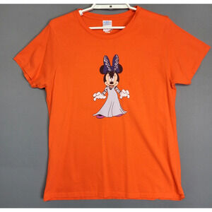 Disney Minnie Mouse T-Shirt Womens Large Orange Frankenstein Bride Graphic